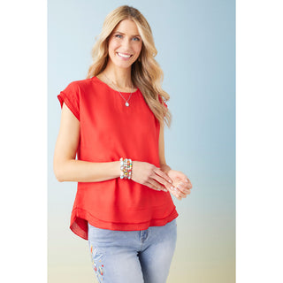 Camellia Cap Sleeve Top with Layered Bottom - Red