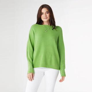 Relaxed Ciana Pullover Sweater with Lattice Back - Cyber Lime