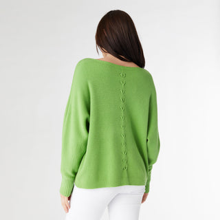 Relaxed Ciana Pullover Sweater with Lattice Back - Cyber Lime