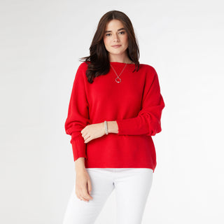 Relaxed Ciana Pullover Sweater with Lattice Back - Tango Red