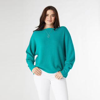 Relaxed Ciana Pullover Sweater with Lattice Back - Turquoise