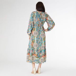 Lotus Paisley Floral Print Maxi Dress - Bright Paisley Print