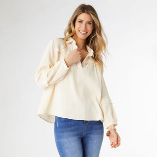 Kacey Long Sleeve Soft Gauze Top - Buttercream