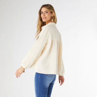 Kacey Long Sleeve Soft Gauze Top - Buttercream