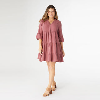 Lilith Elbow Sleeve Gauze Dress - French Rose