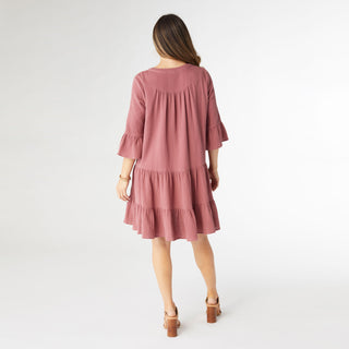 Lilith Elbow Sleeve Gauze Dress - French Rose