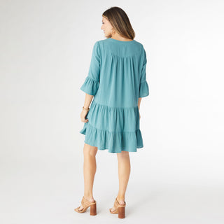 Lilith Elbow Sleeve Gauze Dress - Blue Surf