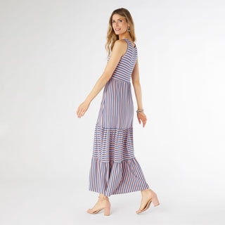 Janie Striped Tiered Maxi Dress - Pink/Blue