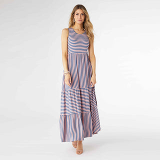 Janie Striped Tiered Maxi Dress - Pink/Blue