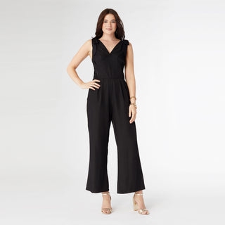 Marguerite Tie Shoulder Jumpsuit with Pockets - Black