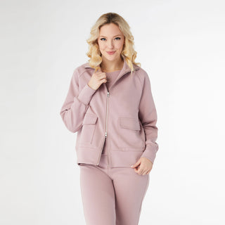 Hilarie Duo Zip Sweatshirt with Front Pockets - Misty Rose