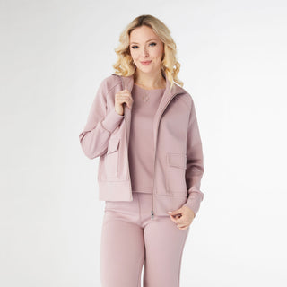 Hilarie Duo Zip Sweatshirt with Front Pockets - Misty Rose