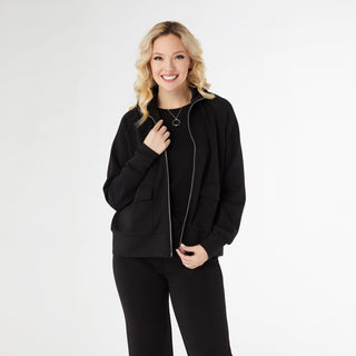 Hilarie Duo Zip Sweatshirt with Front Pockets - Black