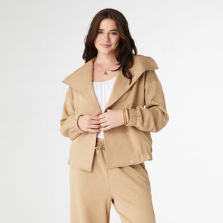 Aubri Snap Front Quilted Cardigan - Taupe