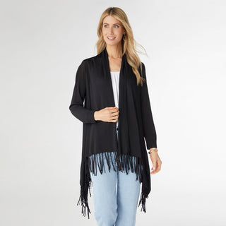 AirWeave Open Cardigan with Fringe - Black