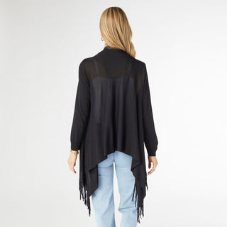 AirWeave Open Cardigan with Fringe - Black