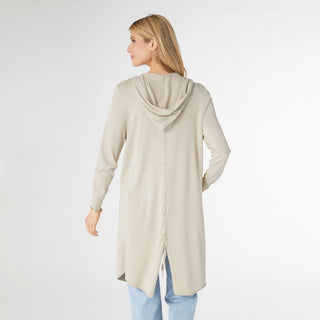 AirWeave Long Hooded Cardigan with Lattice Back - Sand