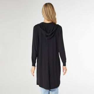 AirWeave Long Hooded Cardigan with Lattice Back - Black