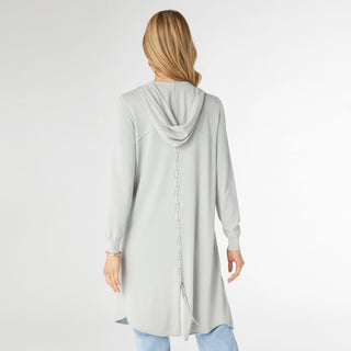 AirWeave Long Hooded Cardigan with Lattice Back - Silver