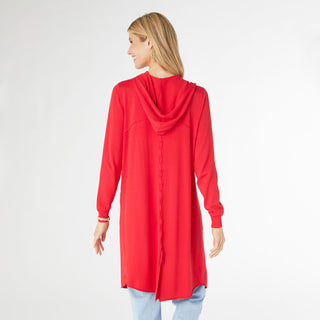 AirWeave Long Hooded Cardigan with Lattice Back - Red