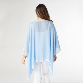 Amaryllis Poncho with Embroidery Trim - Dusty Blue