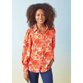 Sunset Bloom Floral Printed Blouse - Hibiscus Floral