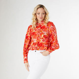 Sunset Bloom Floral Printed Blouse - Hibiscus Floral