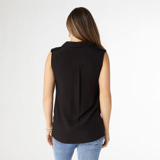 Marlowe Sleeveless Top with Pockets - Black