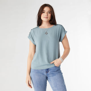 Selah Top with Shoulder Crochet - Sea Green