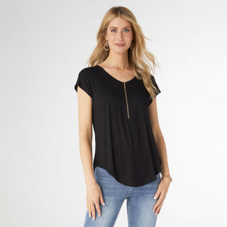 Frankie Cap Sleeve Top with Zipper - Black