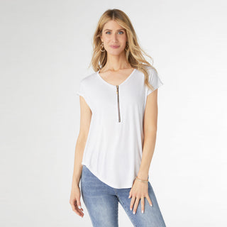 Frankie Cap Sleeve Top with Zipper - White