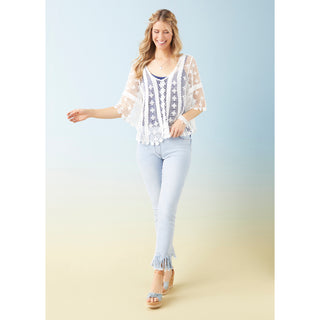 OMG Pull-On Straight Leg with Scalloped Fringe Bottom - Light Denim