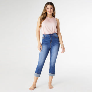 EverStretch High Rise Boyfriend Capri - Medium Denim