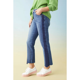 EverStretch Straight Leg Crop with Dark Wash Inset - Dark Denim