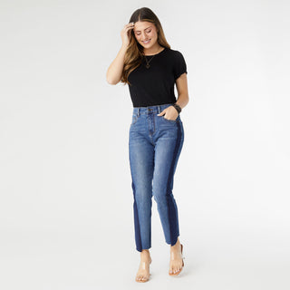 EverStretch Straight Leg Crop with Dark Wash Inset - Dark Denim