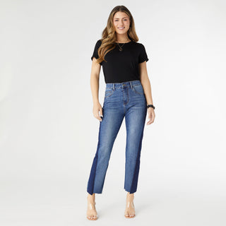 EverStretch Straight Leg Crop with Dark Wash Inset - Dark Denim