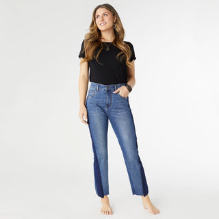 EverStretch Straight Leg Crop with Dark Wash Inset - Dark Denim