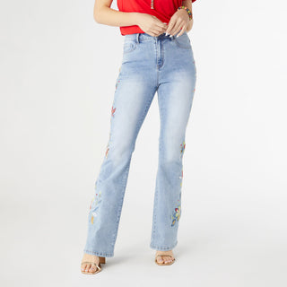 EverStretch Flare with Bright Color Embroidery - Light Denim