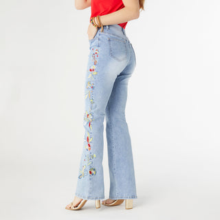 EverStretch Flare with Bright Color Embroidery - Light Denim