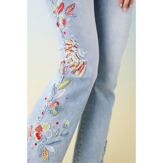 EverStretch Flare with Bright Color Embroidery - Light Denim