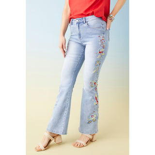 EverStretch Flare with Bright Color Embroidery - Light Denim