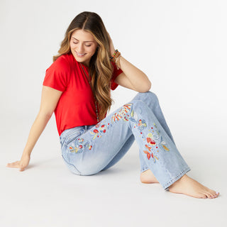 EverStretch Flare with Bright Color Embroidery - Light Denim