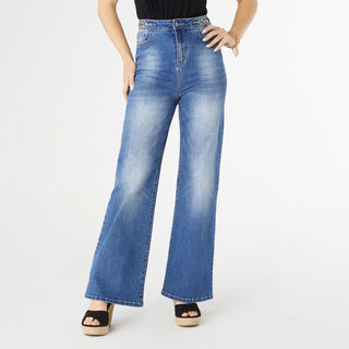 EverStretch High Rise Wide Leg with Chain Detail - Medium Denim