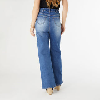 EverStretch High Rise Wide Leg with Chain Detail - Medium Denim