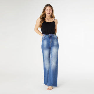 EverStretch High Rise Wide Leg with Chain Detail - Medium Denim