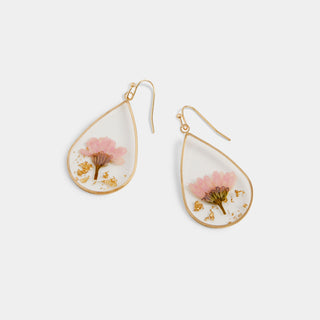 Pressed Flower Earrings - Pink Teardrop