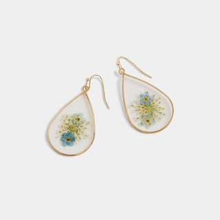 Pressed Flower Earrings - Blue Teardrop