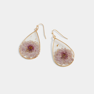 Pressed Flower Earrings - Purple Teardrop