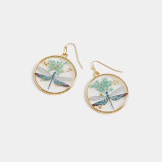 Pressed Flower Earrings - Dragonfly Circle