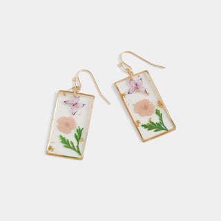 Pressed Flower Earrings - Butterfly Rectangle
